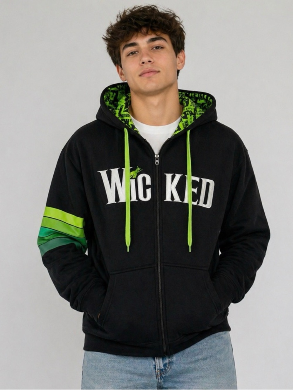 NWT Wear Wicked sweatshirt hoodie, black and green, size medium. Partial tag.